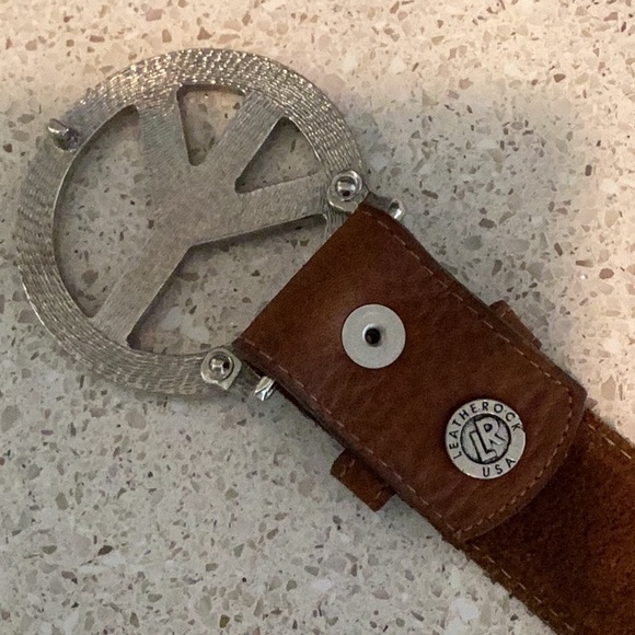 Leatherock Rhinestone Studded Peace Buckle Genuine Leather Statement Belt - Picture 4 of 9